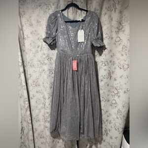 Ivy City Co Silver Sequin Midi Dress